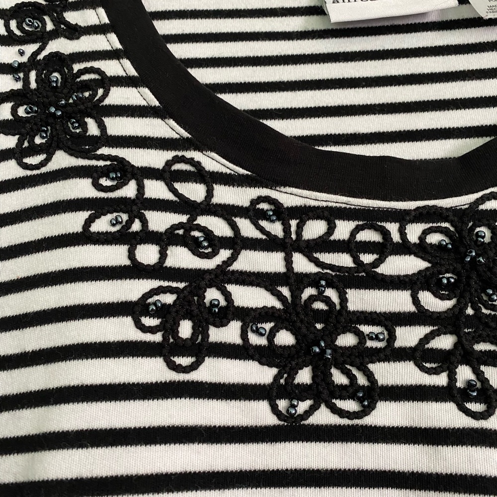 Alfred Dunner Black and White Striped embroidered Top - Picture 3 of 3
